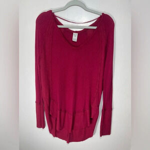 We The Free Free People Red Catalina Waffle Knit Long Sleeve Thermal Tunic